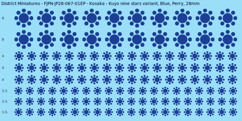 Kosaka clan mon, Blue waterslide decal sheet, Perry banner sizes, 28mm