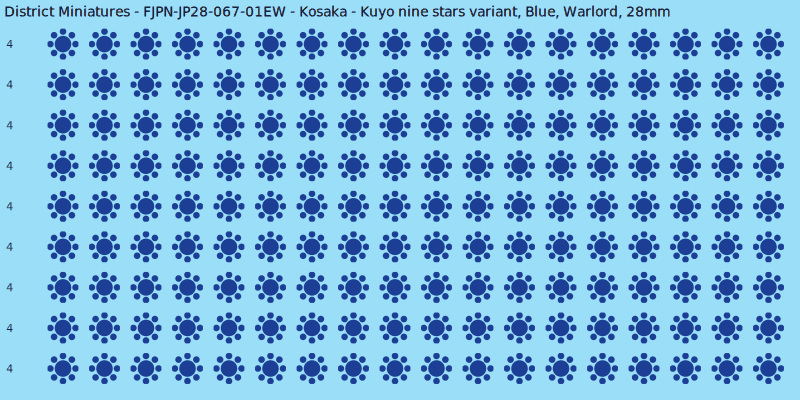 Kosaka clan mon, Blue waterslide decal sheet, Warlord banner sizes, 28mm