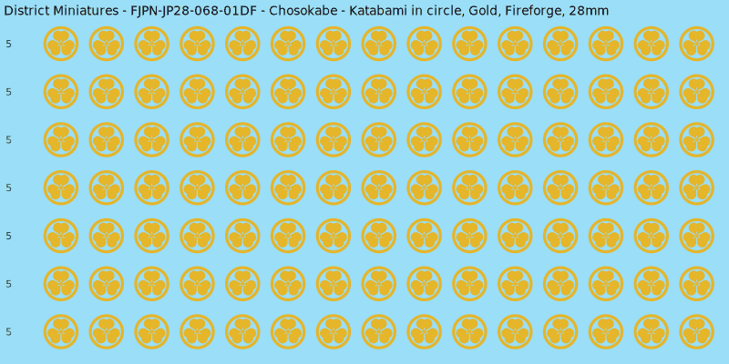 Chosokabe clan mon, Yellow/Gold waterslide decal sheet, Fireforge banner sizes, 28mm