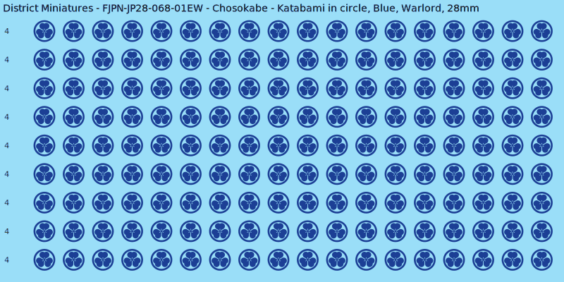 Chosokabe clan mon, Blue waterslide decal sheet, Warlord banner sizes, 28mm