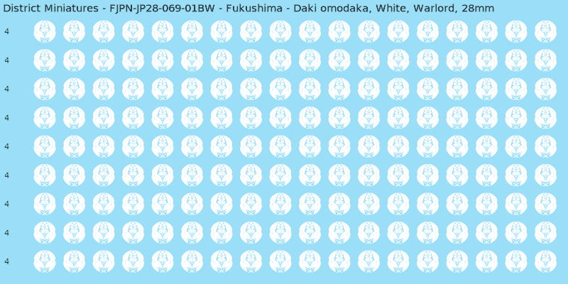 Fukushima clan mon, White waterslide decal sheet, Warlord banner sizes, 28mm