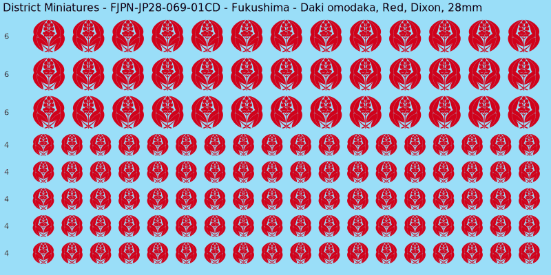 Fukushima clan mon, Red waterslide decal sheet, Dixon banner sizes, 28mm