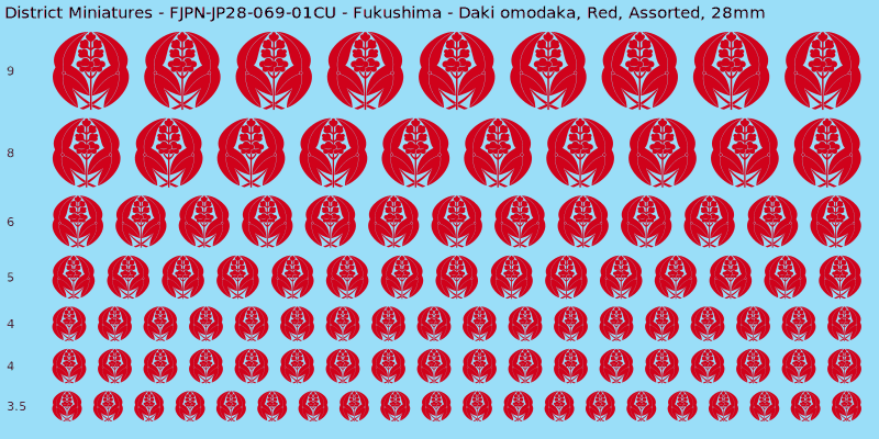 Fukushima clan mon, Daki omodaka, Red waterslide decal sheet, 28mm