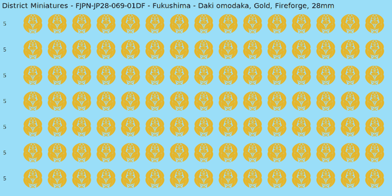 Fukushima clan mon, Yellow/Gold waterslide decal sheet, Fireforge banner sizes, 28mm