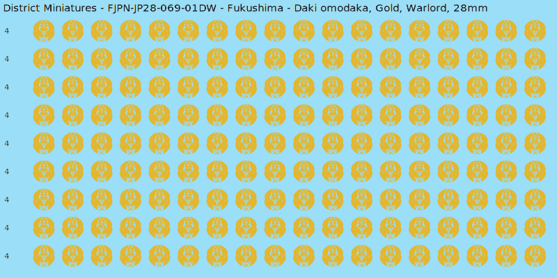 Fukushima clan mon, Yellow/Gold waterslide decal sheet, Warlord banner sizes, 28mm