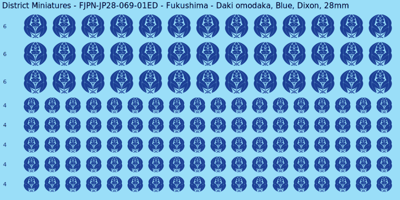 Fukushima clan mon, Blue waterslide decal sheet, Dixon banner sizes, 28mm