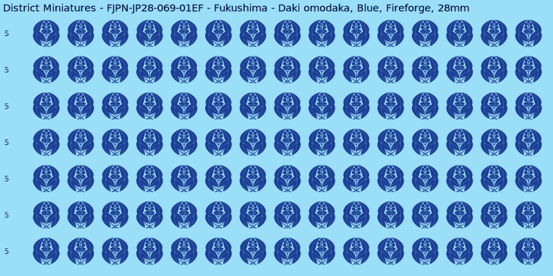 Fukushima clan mon, Blue waterslide decal sheet, Fireforge banner sizes, 28mm