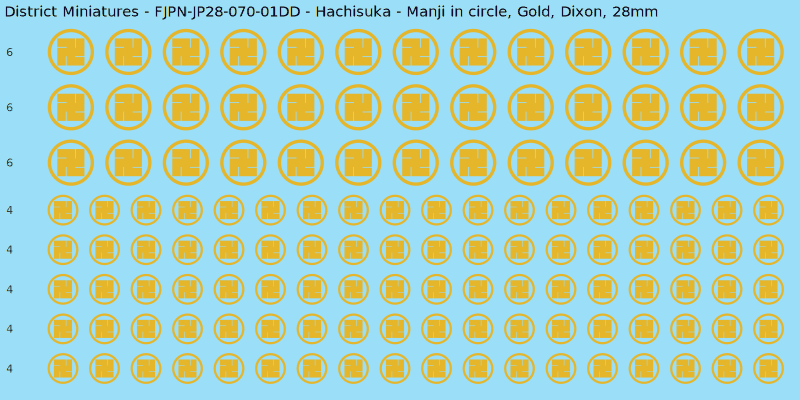 Hachisuka clan mon, Yellow/Gold waterslide decal sheet, Dixon banner sizes, 28mm