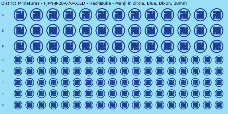 Hachisuka clan mon, Blue waterslide decal sheet, Dixon banner sizes, 28mm