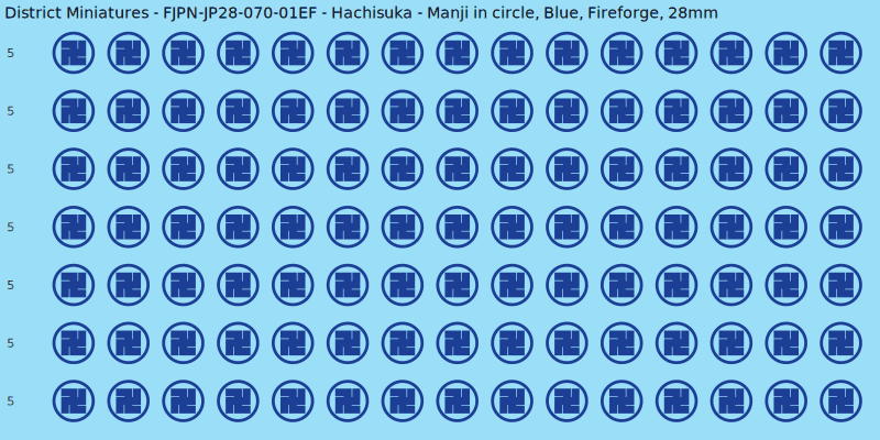 Hachisuka clan mon, Blue waterslide decal sheet, Fireforge banner sizes, 28mm