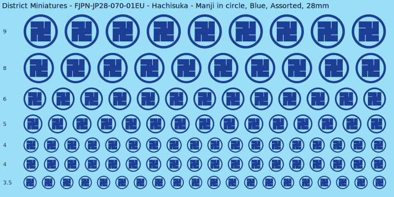 Hachisuka clan mon, Manji in circle, Blue waterslide decal sheet, 28mm
