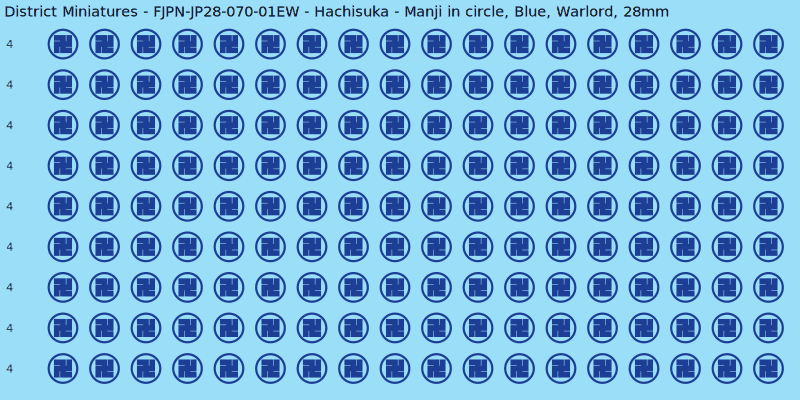 Hachisuka clan mon, Blue waterslide decal sheet, Warlord banner sizes, 28mm