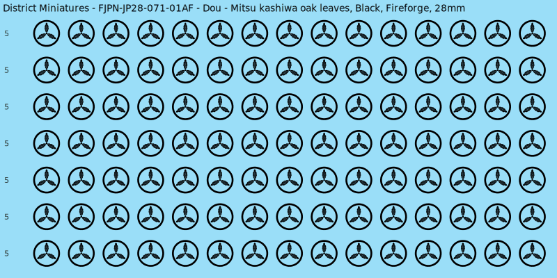 Dou clan mon, Black waterslide decal sheet, Fireforge banner sizes, 28mm