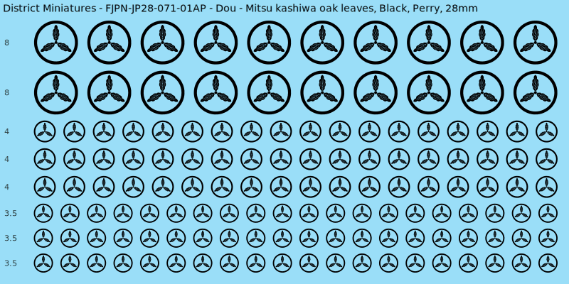 Dou clan mon, Black waterslide decal sheet, Perry banner sizes, 28mm