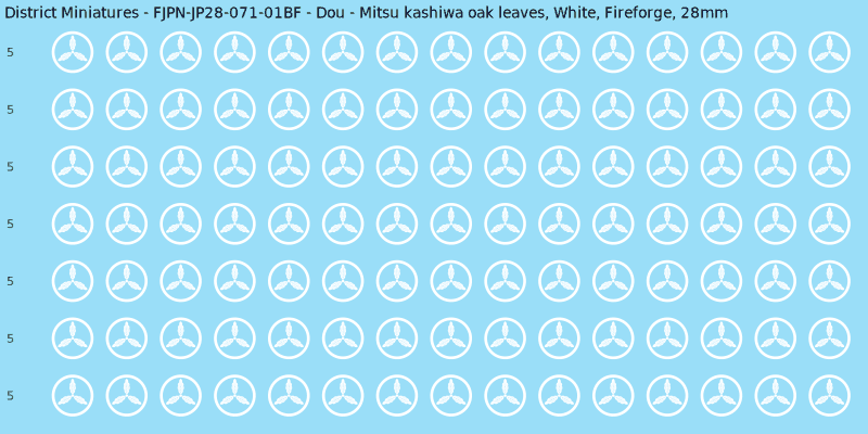 Dou clan mon, White waterslide decal sheet, Fireforge banner sizes, 28mm