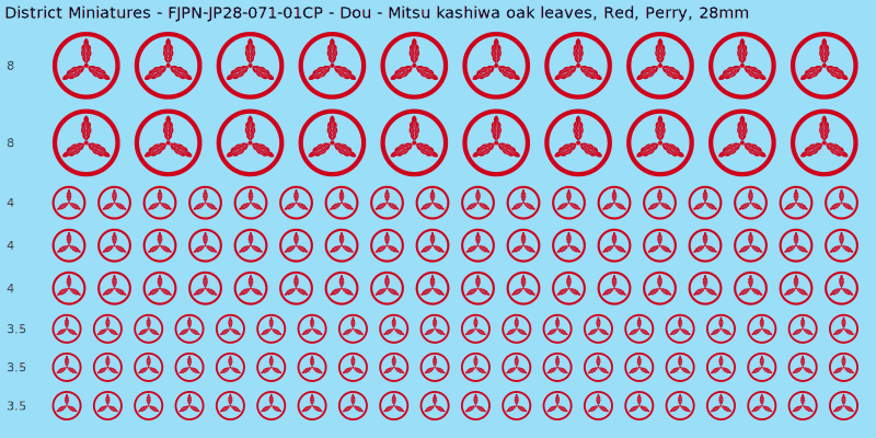 Dou clan mon, Red waterslide decal sheet, Perry banner sizes, 28mm