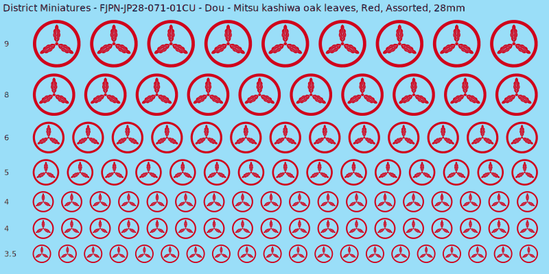 Dou clan mon, Red waterslide decal sheet, Assorted banner sizes, 28mm
