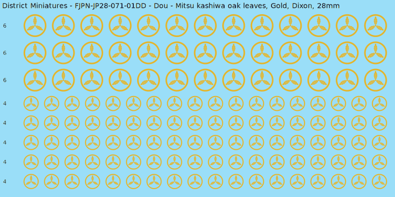 Dou clan mon, Yellow/Gold waterslide decal sheet, Dixon banner sizes, 28mm