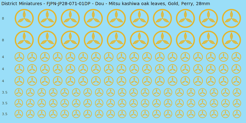 Dou clan mon, Yellow/Gold waterslide decal sheet, Perry banner sizes, 28mm