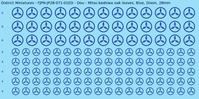 Dou clan mon, Blue waterslide decal sheet, Dixon banner sizes, 28mm