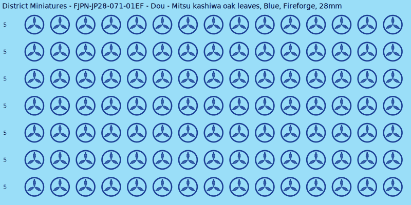 Dou clan mon, Blue waterslide decal sheet, Fireforge banner sizes, 28mm