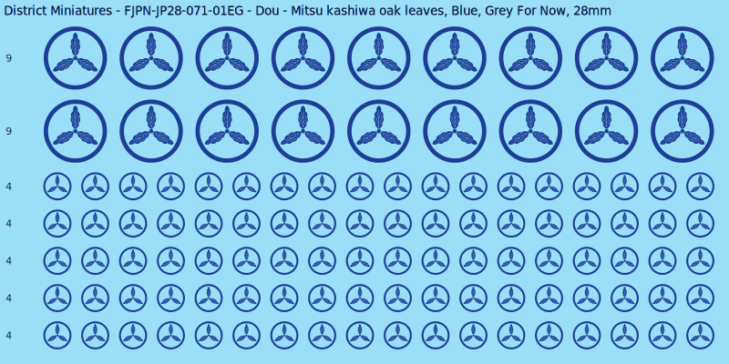 Dou clan mon, Blue waterslide decal sheet, Grey For Now banner sizes, 28mm