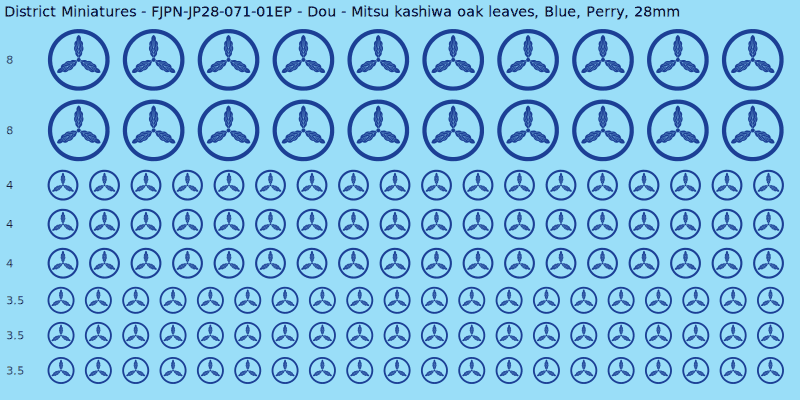 Dou clan mon, Blue waterslide decal sheet, Perry banner sizes, 28mm