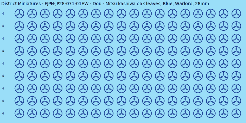 Dou clan mon, Blue waterslide decal sheet, Warlord banner sizes, 28mm