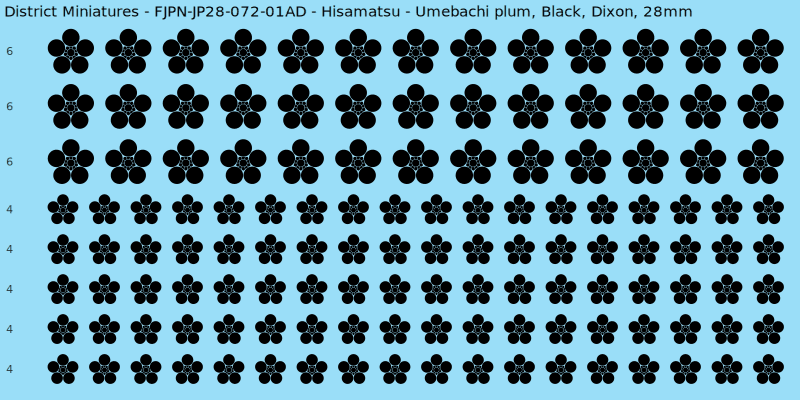 Hisamatsu clan mon, Black waterslide decal sheet, Dixon banner sizes, 28mm