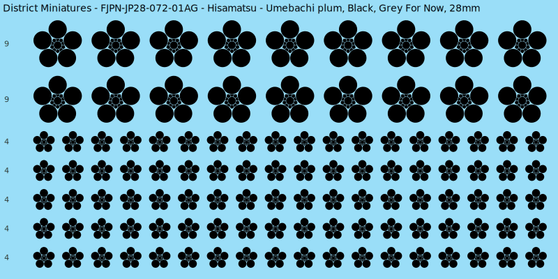 Hisamatsu clan mon, Black waterslide decal sheet, Grey For Now banner sizes, 28mm