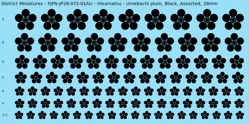 Hisamatsu clan mon, Umebachi plum, Black waterslide decal sheet, 28mm
