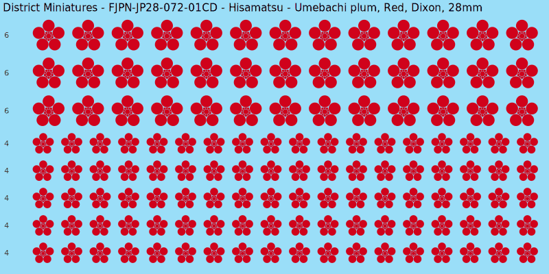 Hisamatsu clan mon, Red waterslide decal sheet, Dixon banner sizes, 28mm