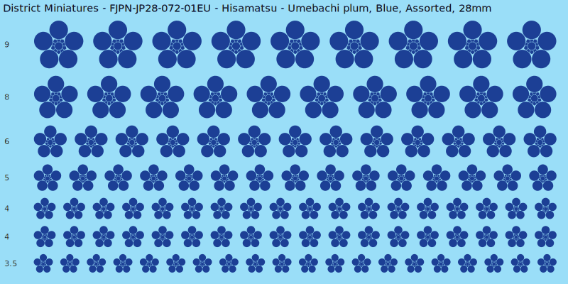 Hisamatsu clan mon, Umebachi plum, Blue waterslide decal sheet, 28mm