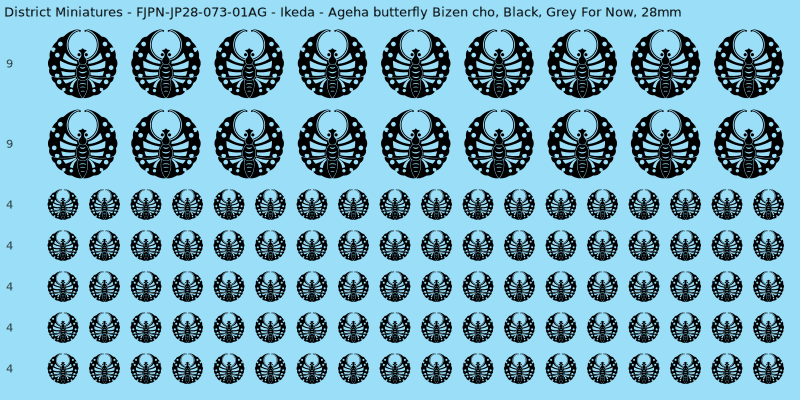 Ikeda Clan mon, Black waterslide decal sheet, Grey For Now banner sizes, 28mm