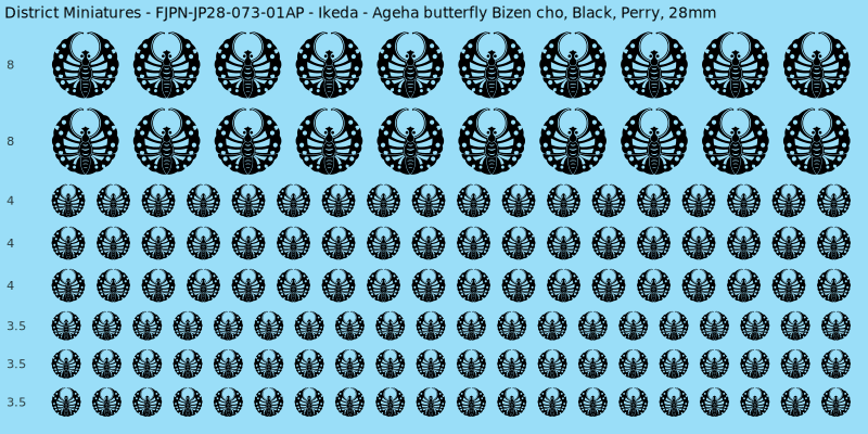 Ikeda Clan mon, Black waterslide decal sheet, Perry banner sizes, 28mm