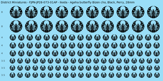 Ikeda Clan mon, Black waterslide decal sheet, Perry banner sizes, 28mm