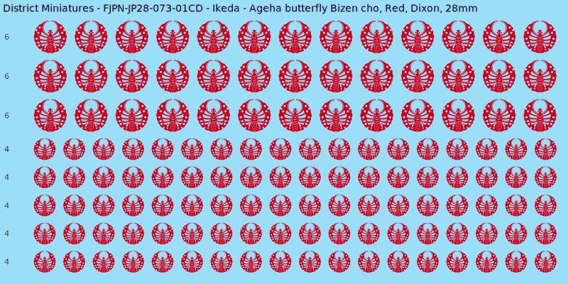 Ikeda Clan mon, Red waterslide decal sheet, Dixon banner sizes, 28mm