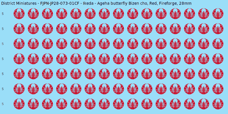 Ikeda Clan mon, Red waterslide decal sheet, Fireforge banner sizes, 28mm