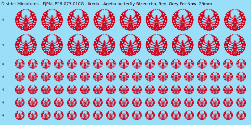 Ikeda Clan mon, Red waterslide decal sheet, Grey For Now banner sizes, 28mm
