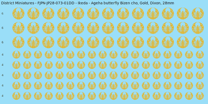 Ikeda Clan mon, Yellow/Gold waterslide decal sheet, Dixon banner sizes, 28mm