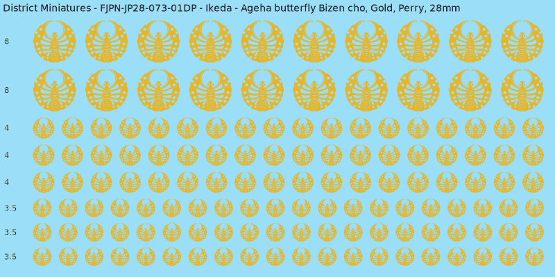 Ikeda Clan mon, Yellow/Gold waterslide decal sheet, Perry banner sizes, 28mm