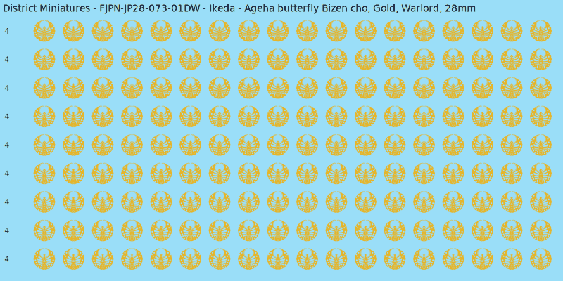 Ikeda Clan mon, Yellow/Gold waterslide decal sheet, Warlord banner sizes, 28mm