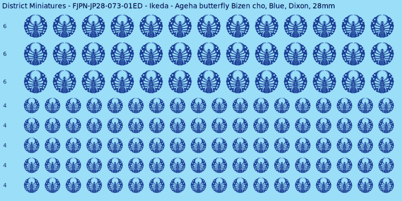 Ikeda Clan mon, Blue waterslide decal sheet, Dixon banner sizes, 28mm