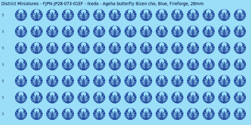Ikeda Clan mon, Blue waterslide decal sheet, Fireforge banner sizes, 28mm