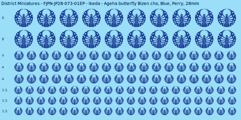 Ikeda Clan mon, Blue waterslide decal sheet, Perry banner sizes, 28mm