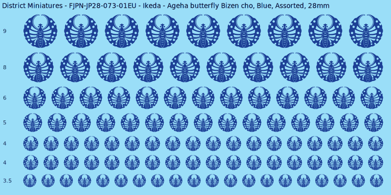 Ikeda Clan mon, Blue waterslide decal sheet, Assorted banner sizes, 28mm