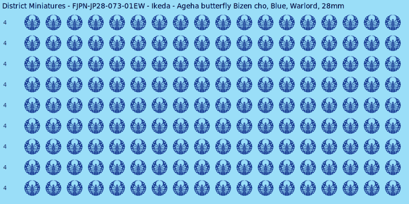 Ikeda Clan mon, Blue waterslide decal sheet, Warlord banner sizes, 28mm