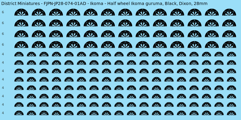 Ikoma clan mon, Black waterslide decal sheet, Dixon banner sizes, 28mm