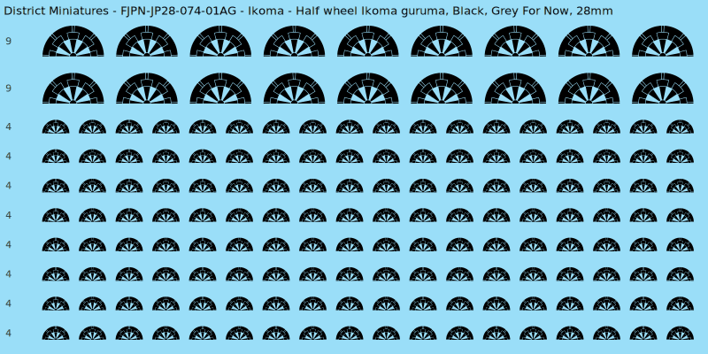 Ikoma clan mon, Black waterslide decal sheet, Grey For Now banner sizes, 28mm