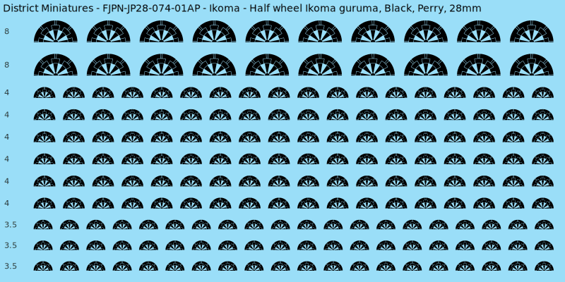 Ikoma clan mon, Black waterslide decal sheet, Perry banner sizes, 28mm